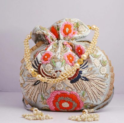 Mint Green Multicolor Embroidered Potli Bag - Image 5