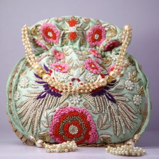Mint Green Multicolor Embroidered Potli Bag