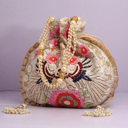 Mint Green Multicolor Embroidered Potli Bag - Image 2