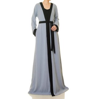 Mist blue striped double-breasted tie-dress robe
