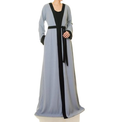 Mist blue striped double-breasted tie-dress robe