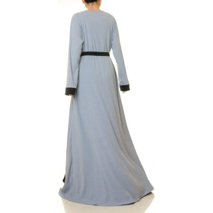 Mist blue striped double-breasted tie-dress robe - Image 5