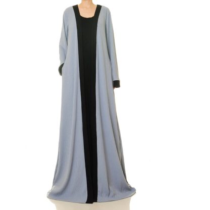 Mist blue striped double-breasted tie-dress robe - Image 4