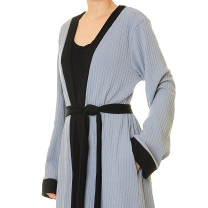 Mist blue striped double-breasted tie-dress robe - Image 3