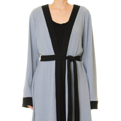 Mist blue striped double-breasted tie-dress robe - Image 2