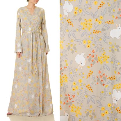 Misty Gray Floral Wrap Long Dress - Image 7