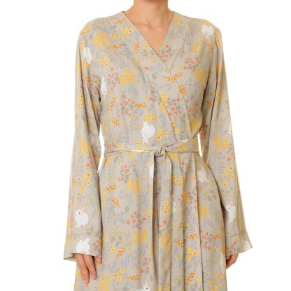 Misty Gray Floral Wrap Long Dress - Image 6