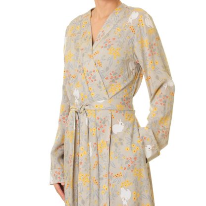 Misty Gray Floral Wrap Long Dress - Image 5