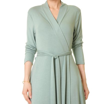 Misty Green Pocket Wrap Long Dress - Image 8