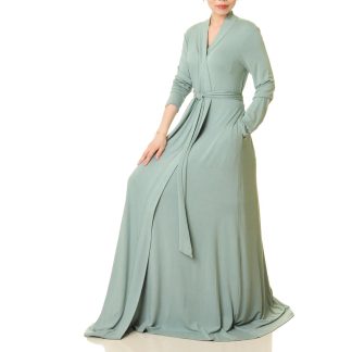 Misty Green Pocket Wrap Long Dress