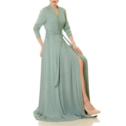 Misty Green Pocket Wrap Long Dress - Image 6