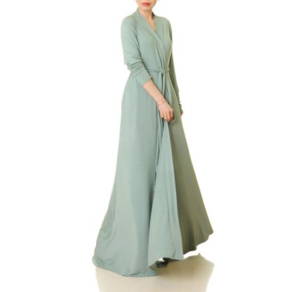 Misty Green Pocket Wrap Long Dress - Image 4