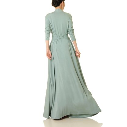 Misty Green Pocket Wrap Long Dress - Image 3