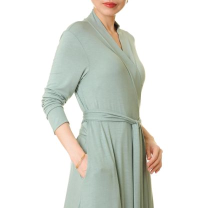 Misty Green Pocket Wrap Long Dress - Image 2