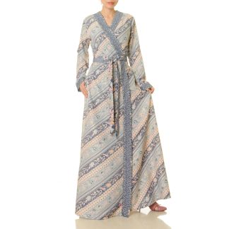 Misty blue ripple front tie robe outer wear