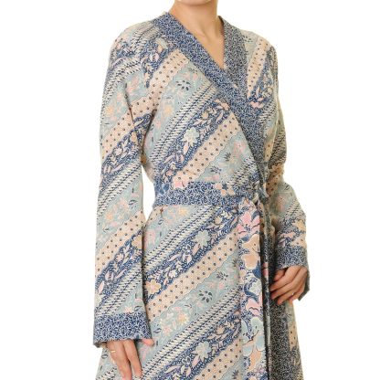 Misty blue ripple front tie robe outer wear - Image 3