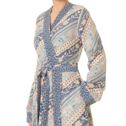 Misty blue ripple front tie robe outer wear - Image 2