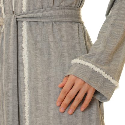 Misty grey tassel double-breasted tie-neck robe - Image 9