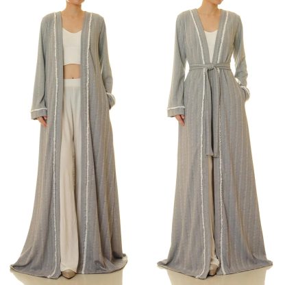 Misty grey tassel double-breasted tie-neck robe - Image 8