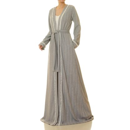 Misty grey tassel double-breasted tie-neck robe - Image 7