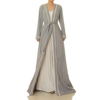 Misty grey tassel double-breasted tie-neck robe