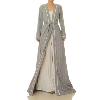 Misty grey tassel double-breasted tie-neck robe