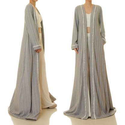 Misty grey tassel double-breasted tie-neck robe - Image 5