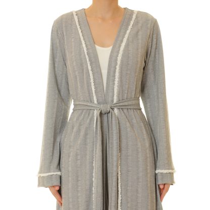 Misty grey tassel double-breasted tie-neck robe - Image 3