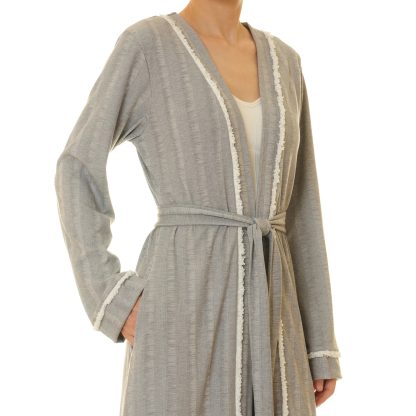 Misty grey tassel double-breasted tie-neck robe - Image 2