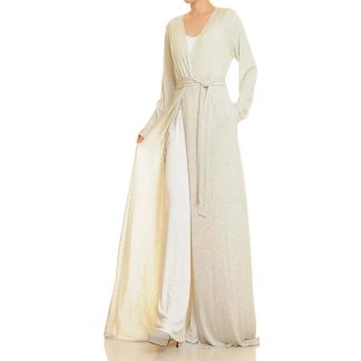 Misty light grey pocket tie robe outerwear