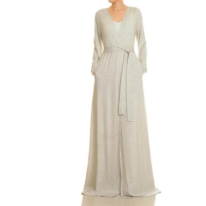 Misty light grey pocket tie robe outerwear - Image 2