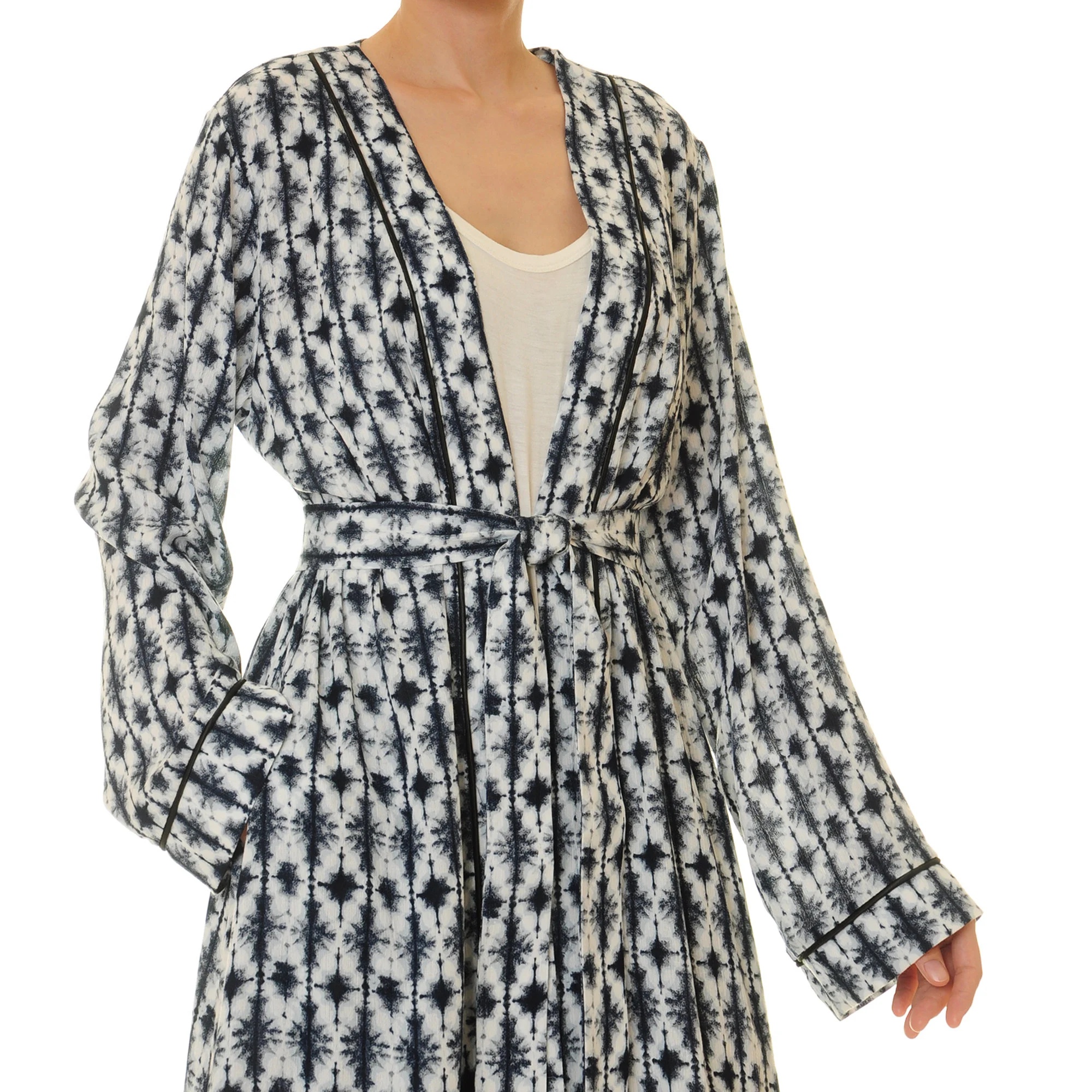 Mo Lingying geometric print lace-up robe outerwear - Image 8