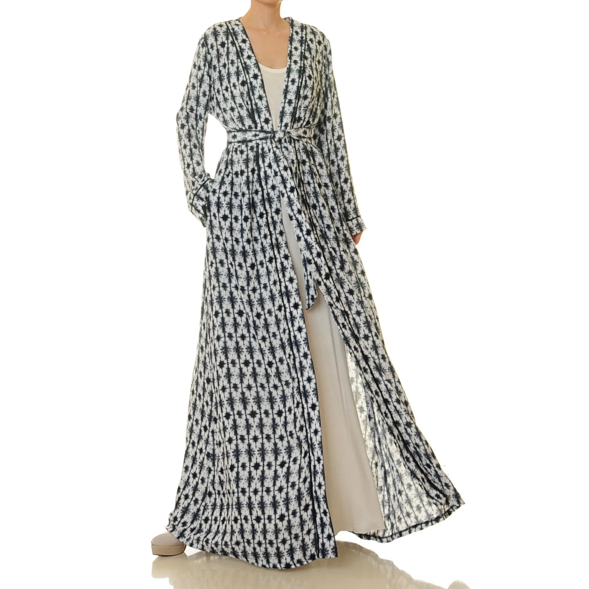 Mo Lingying geometric print lace-up robe outerwear