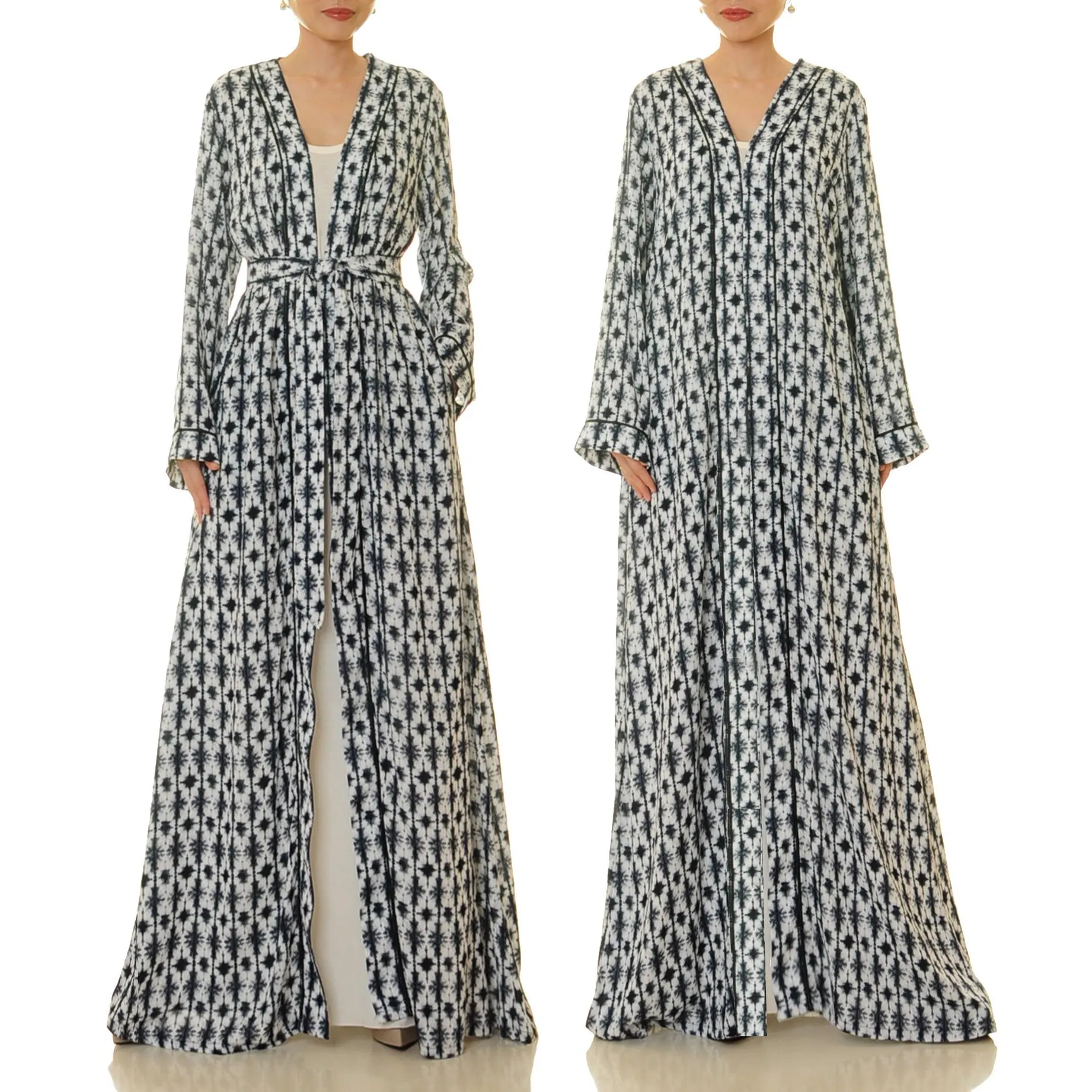 Mo Lingying geometric print lace-up robe outerwear - Image 4