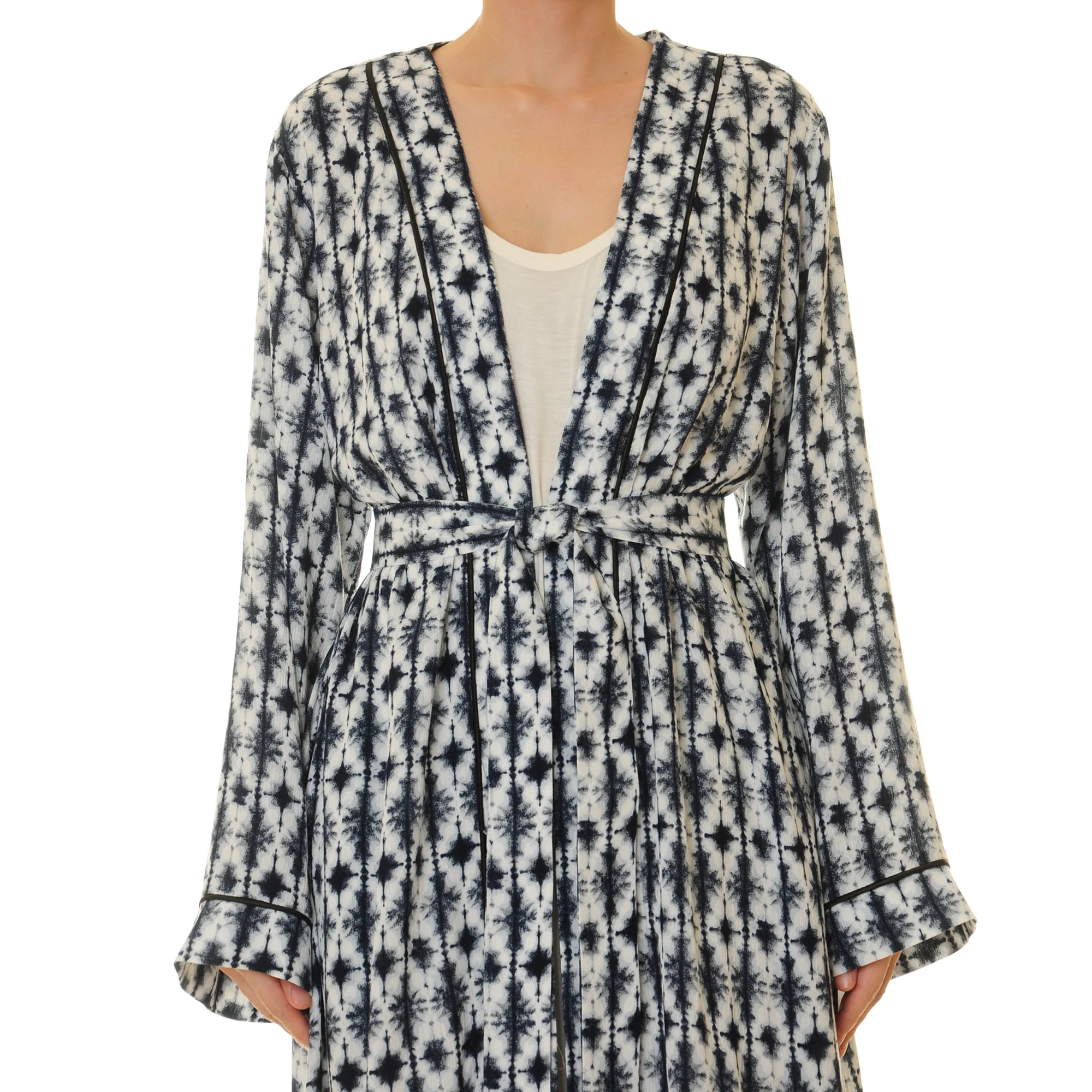 Mo Lingying geometric print lace-up robe outerwear - Image 2