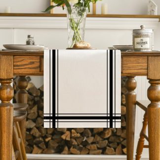 Modern black striped border table runner