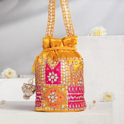 Multicolor Patchwork Mirrored Potli Bag - Image 7
