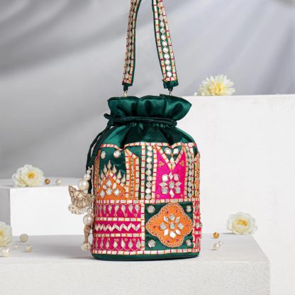 Multicolor Patchwork Mirrored Potli Bag - Image 6