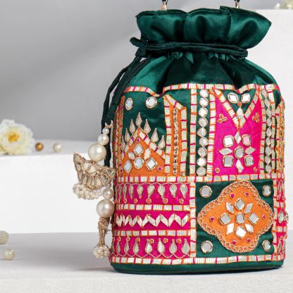 Multicolor Patchwork Mirrored Potli Bag - Image 5