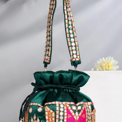 Multicolor Patchwork Mirrored Potli Bag - Image 4
