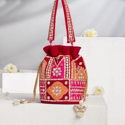 Multicolor Patchwork Mirrored Potli Bag - Image 3