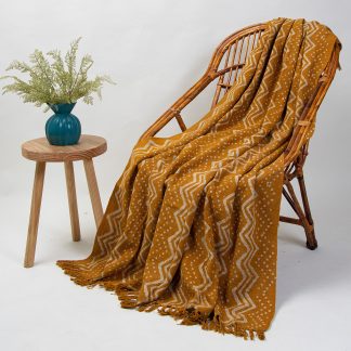 Mustard Geometric Tassel Woven Throw Blanket
