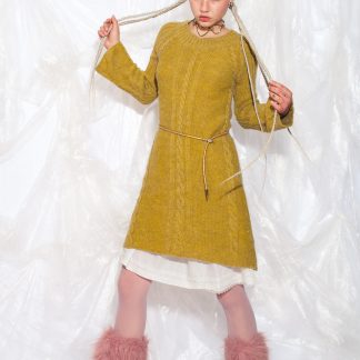 Mustard Jute Knit Sweater Dress