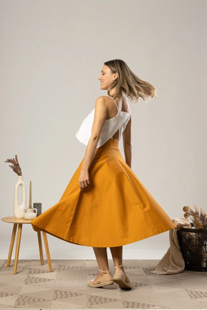 Mustard Yellow A-Line Midi Skirt - Image 4