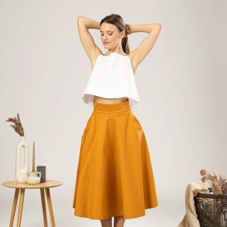 Mustard Yellow A-Line Midi Skirt