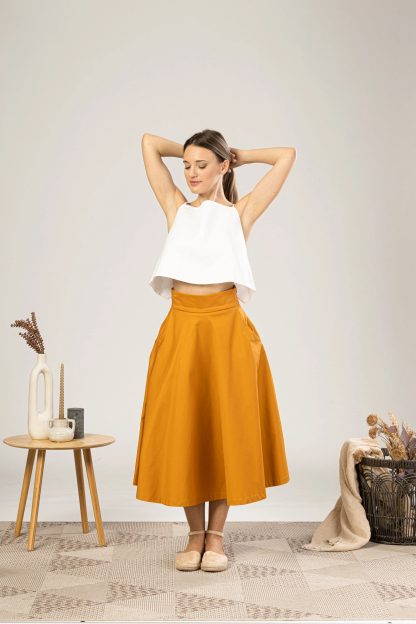 Mustard Yellow A-Line Midi Skirt
