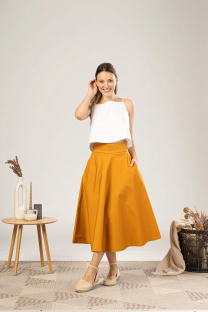 Mustard Yellow A-Line Midi Skirt - Image 2