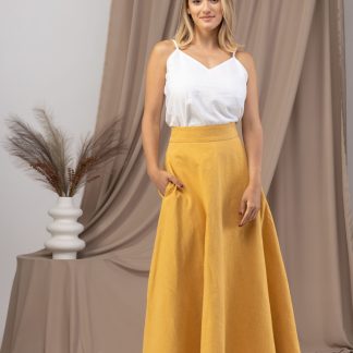 Mustard linen maxi skirt