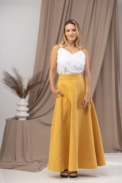 Mustard linen maxi skirt