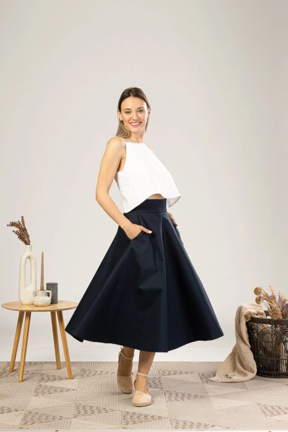Navy A-line midi skirt - Image 4